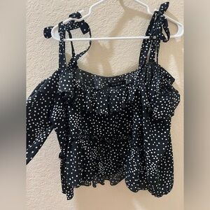 Ella Blue Black Dotted Top with Ties